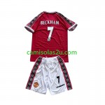 Camisolas de futebol Manchester United Beckham 7 Retro Criança Equipamento Principal 1998-1999 Manga Curta